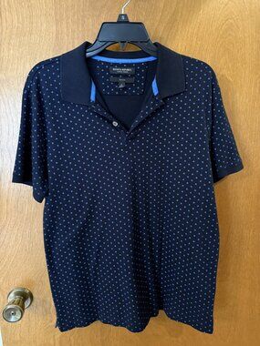 Banana Republic Luxury Touch Polo Shirt Men's Size Large Slim Fit Navy Print